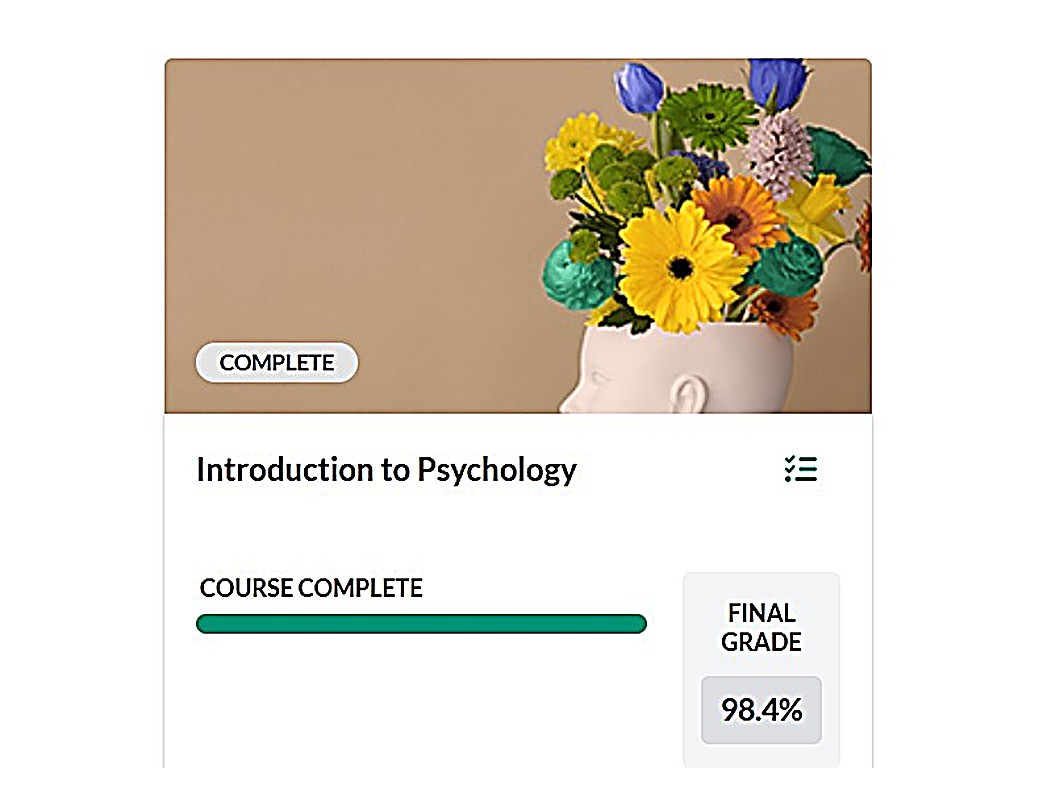 StraighterLine, Introduction to Psychology, 98.4%